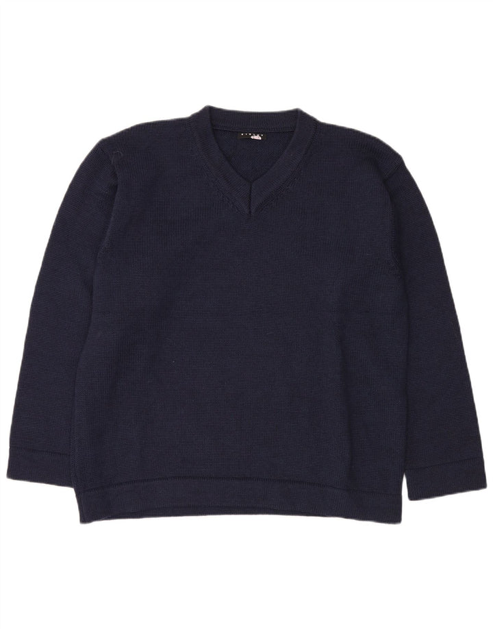 Maglione da uomo SISLEY con scollo a V, grande, in lana blu navy