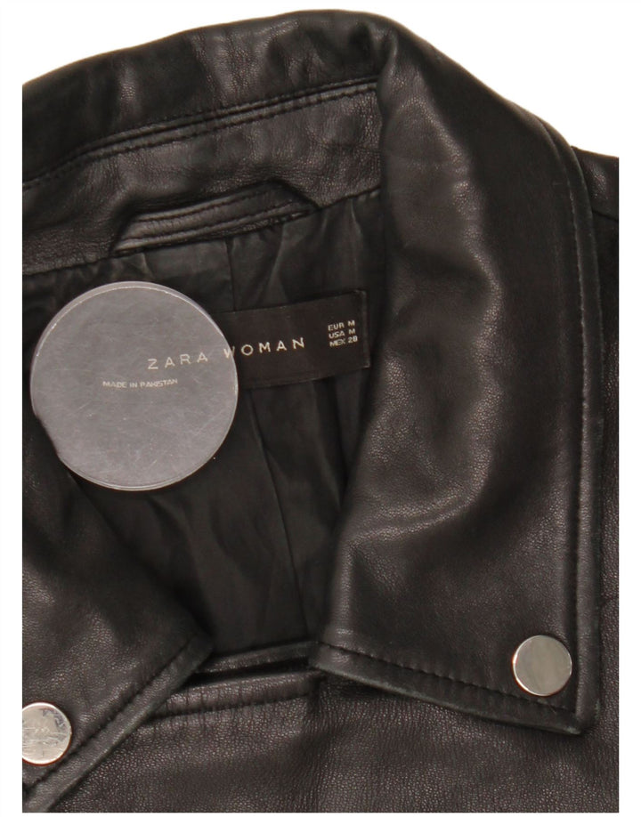 Giacca da motociclista in pelle da donna Zara UK 12 media nera