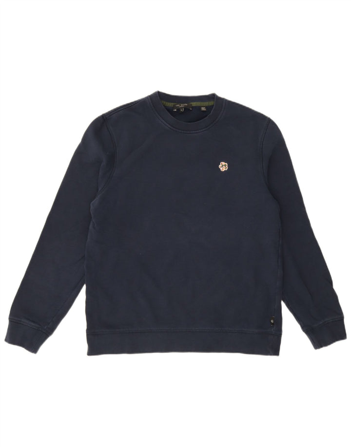 Ted Baker Felpa da uomo Maglione taglia 3 medio cotone blu navy