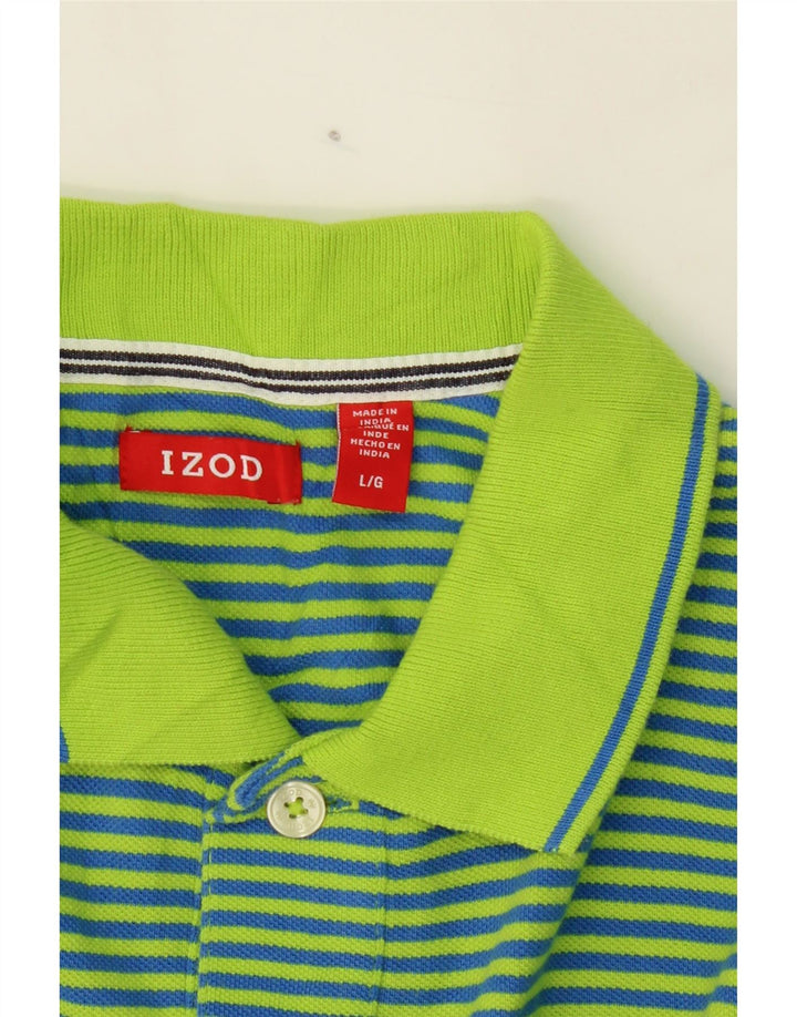 IZOD Mens Polo Shirt Large Green Striped Cotton Vintage Izod and Second-Hand Izod from Messina Hembry 