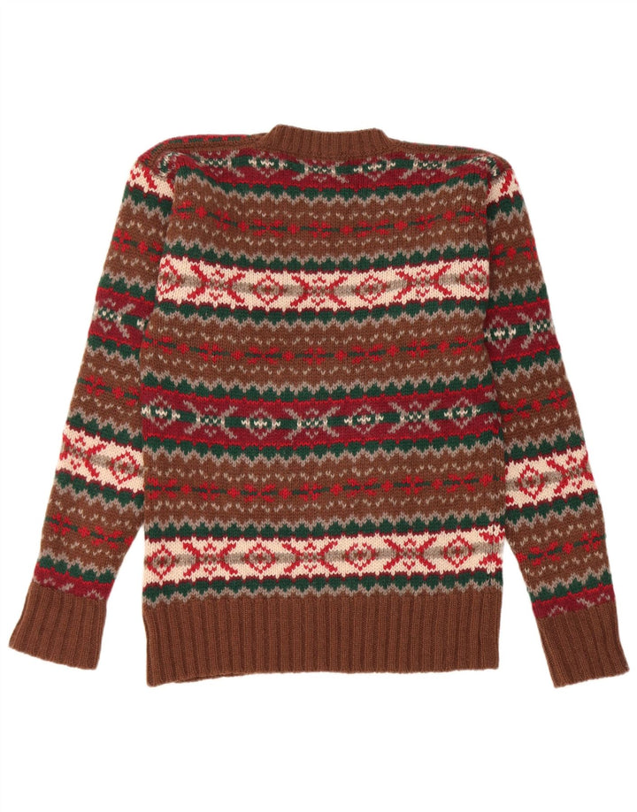 Chaps Uomo Maglione Girocollo Maglione Piccolo Marrone Fair Isle Lana Vergine