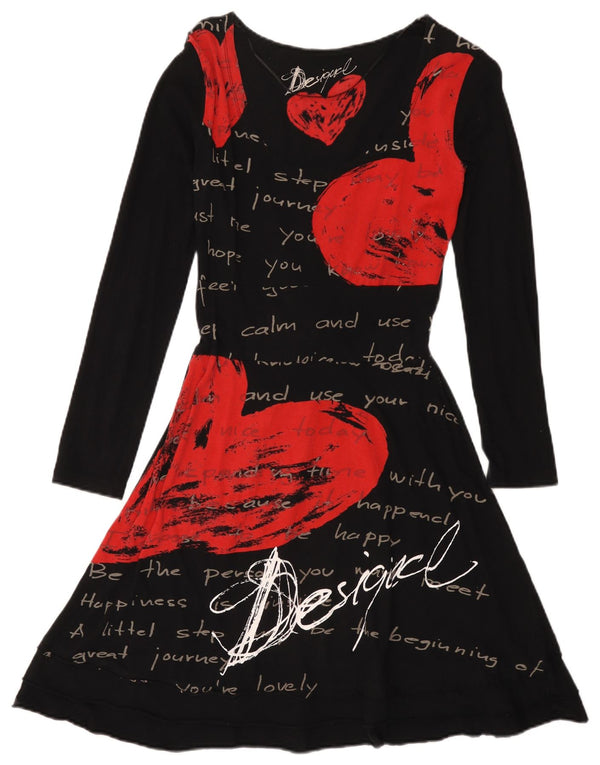 Desigual Abito da donna a maniche lunghe con grafica grafica UK 12 Cotone nero medio