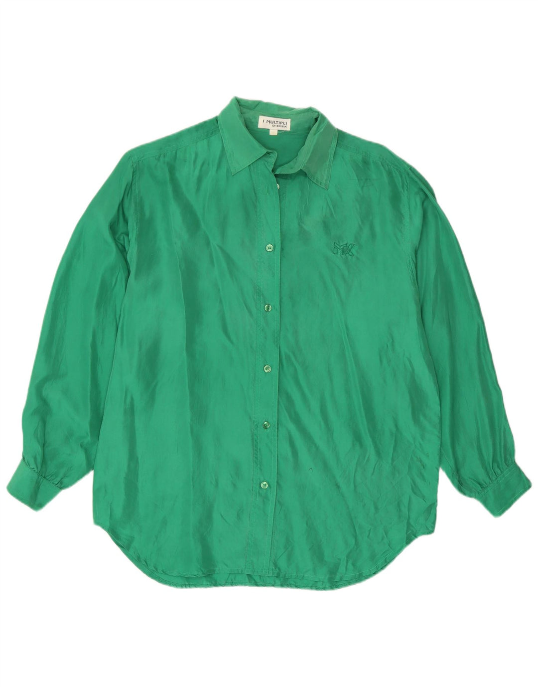 Camicetta camicia da donna Krizia UK 14 grande seta verde