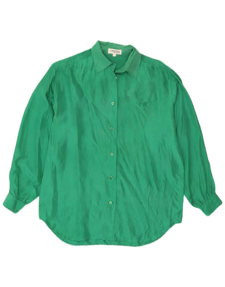 Camicetta camicia da donna Krizia UK 14 grande seta verde