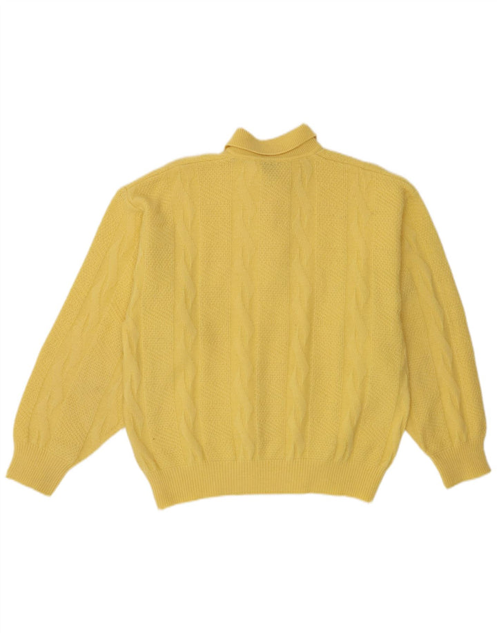 Maglione vintage da uomo con collo a polo, grande, in lana gialla