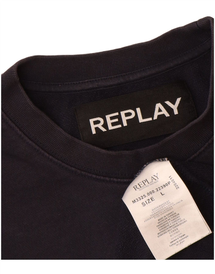 Felpa grafica da uomo Replay, maglione grande, cotone color block blu navy