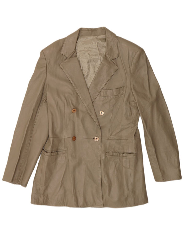 Giacca blazer in pelle doppio petto vintage da donna IT 52 2XL Grigia