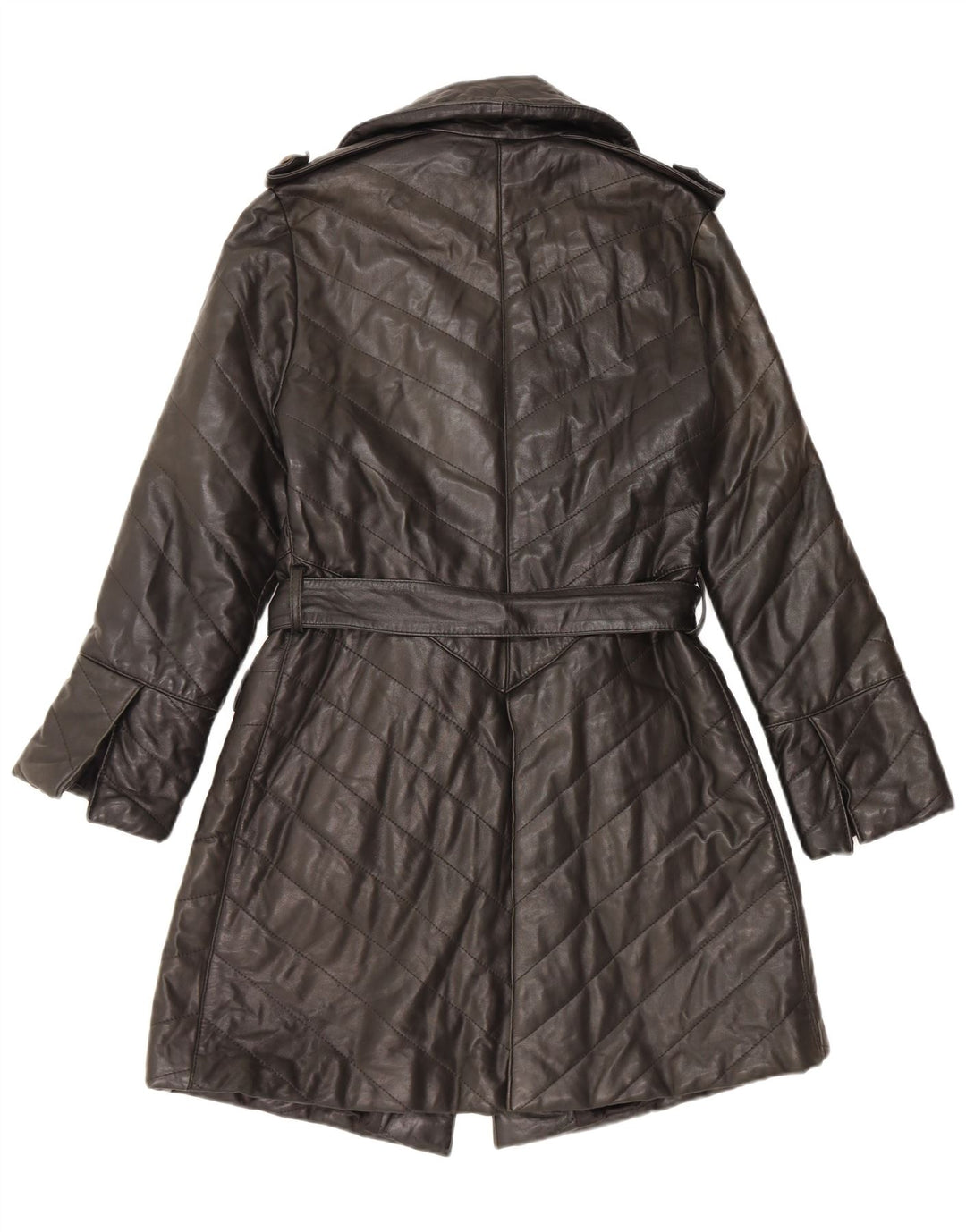 Cappotto in pelle vintage da donna UK 14 in pelle nera media