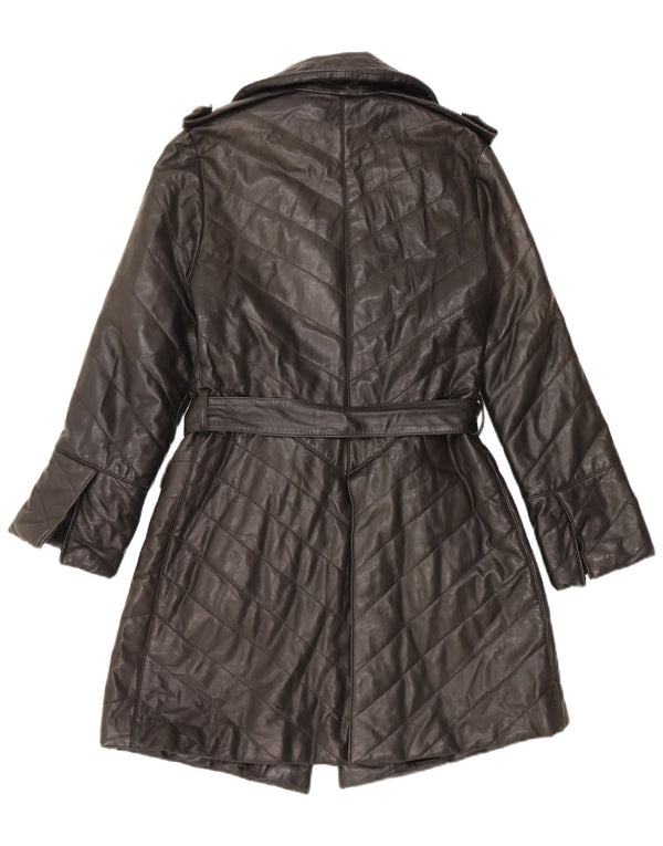 Cappotto in pelle vintage da donna UK 14 in pelle nera media
