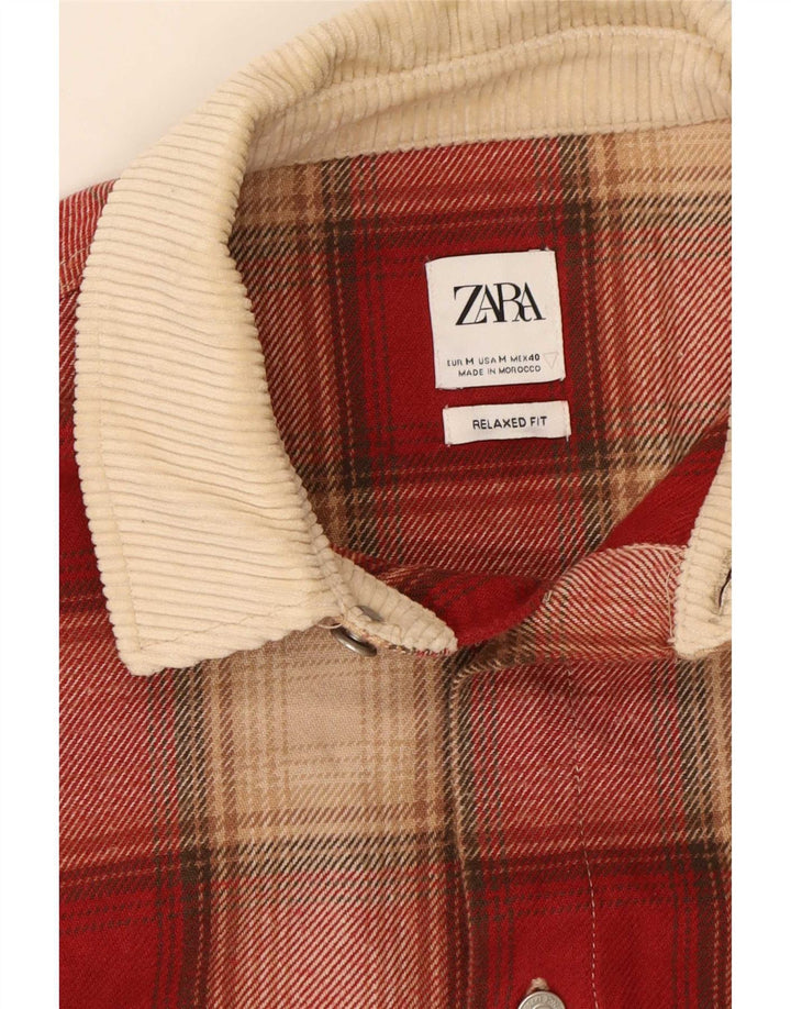 Zara Uomo Overshirt Camicia in flanella dalla vestibilità rilassata a quadri rosso medio