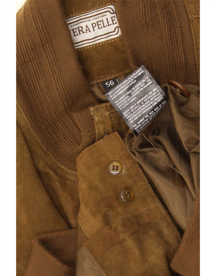 Giubbotto bomber in pelle scamosciata vintage da uomo UK 40 grande in pelle beige