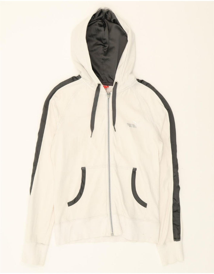 PUMA Womens Zip Hoodie Sweater UK 12 Medium  White Colourblock Vintage Puma and Second-Hand Puma from Messina Hembry 