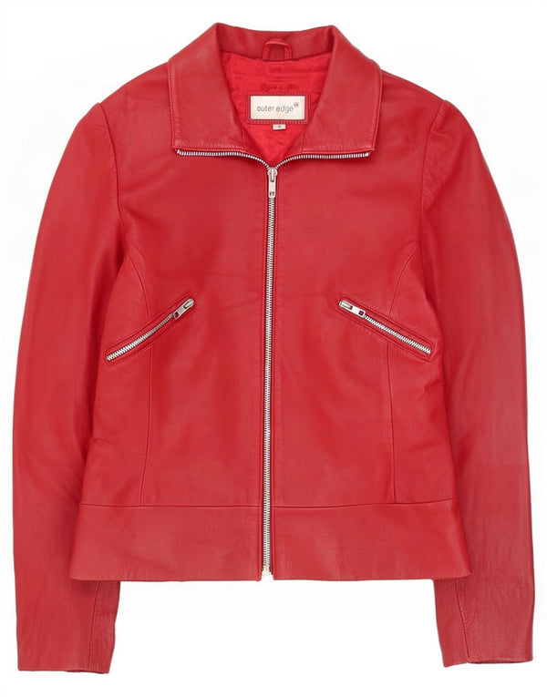 Outer Edge Womens Leather Jacket UK 10 Small Red