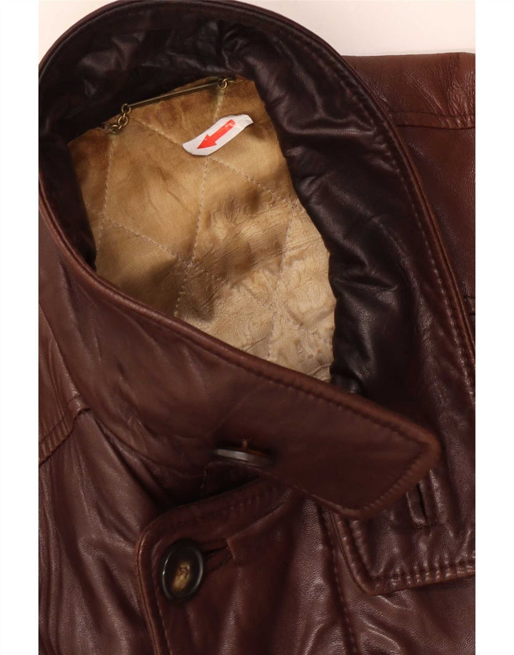 Cappotto in pelle vintage da donna UK 14 grande marrone