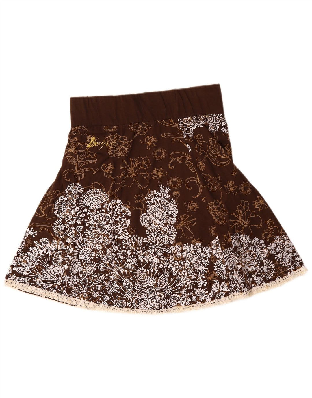 DESIGUAL Gonna a trapezio a vita alta da donna grande W30 in cotone floreale marrone