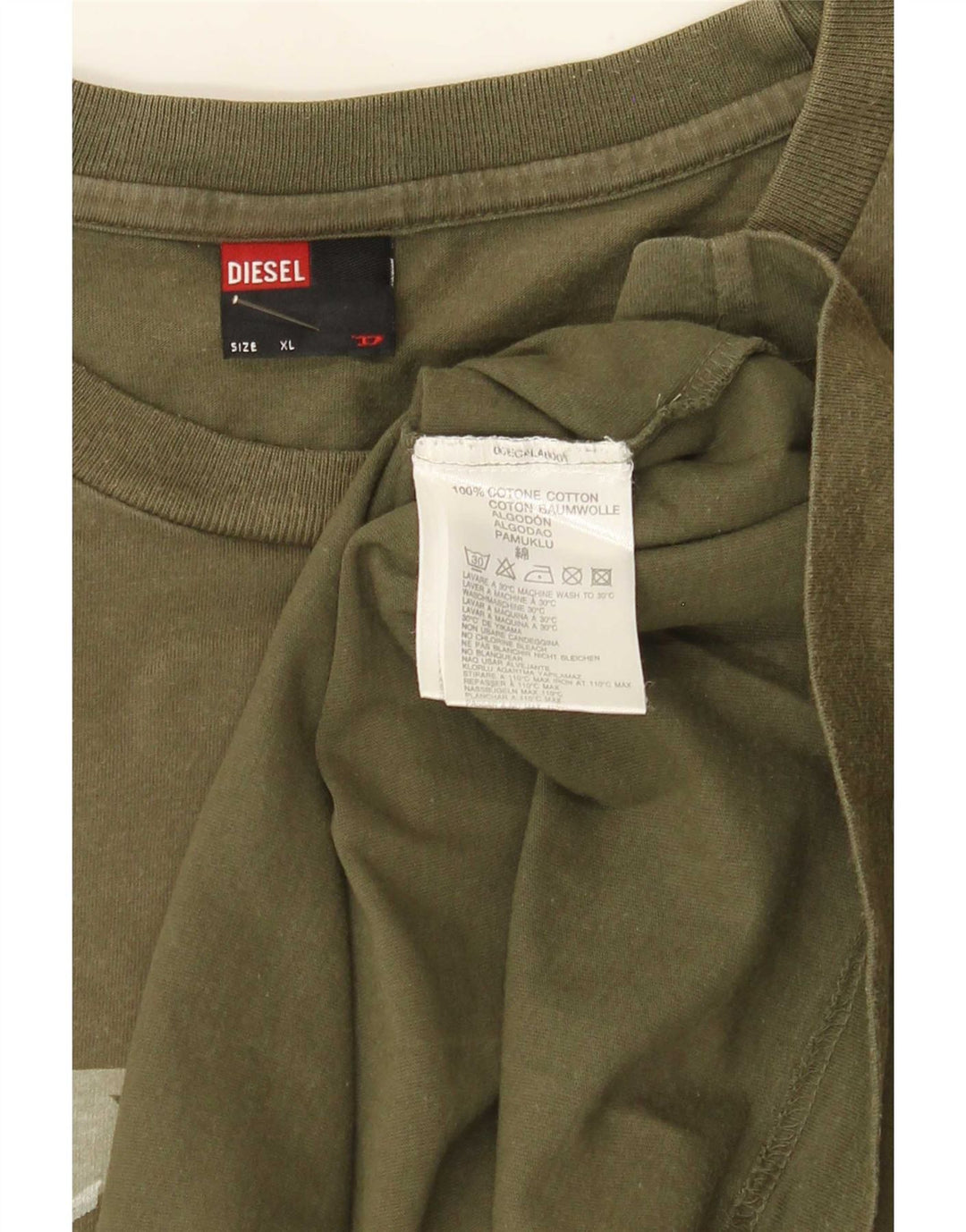 T-shirt grafica da uomo Diesel Top XL in cotone kaki
