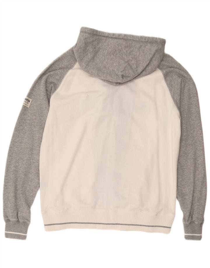 Maglione con cappuccio e zip grafica da uomo Champion XL in cotone color block bianco