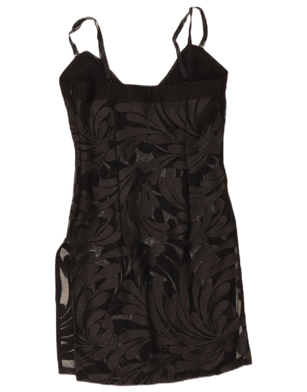 Abito sottoveste trasparente da donna vintage UK 8 piccolo floreale nero
