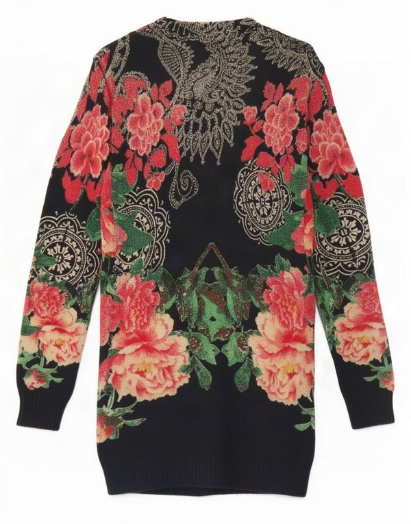 Desigual Donna Maglione con scollo a V lungo con scollo a V UK 12 Medio Nero Floreale