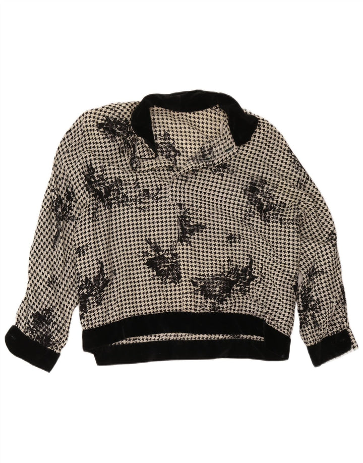 Top camicetta oversize da donna vintage UK 18 XL pied de poule nero