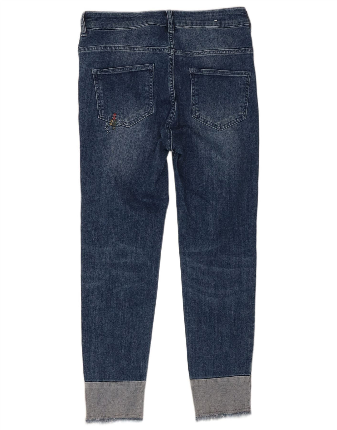 Jeans cropped effetto consumato da donna Benetton W27 L25 cotone blu
