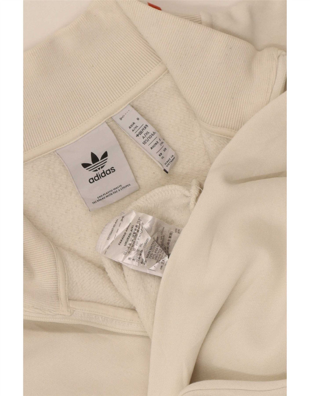 Felpa Adidas da uomo con zip e collo, maglione XL, cotone bianco