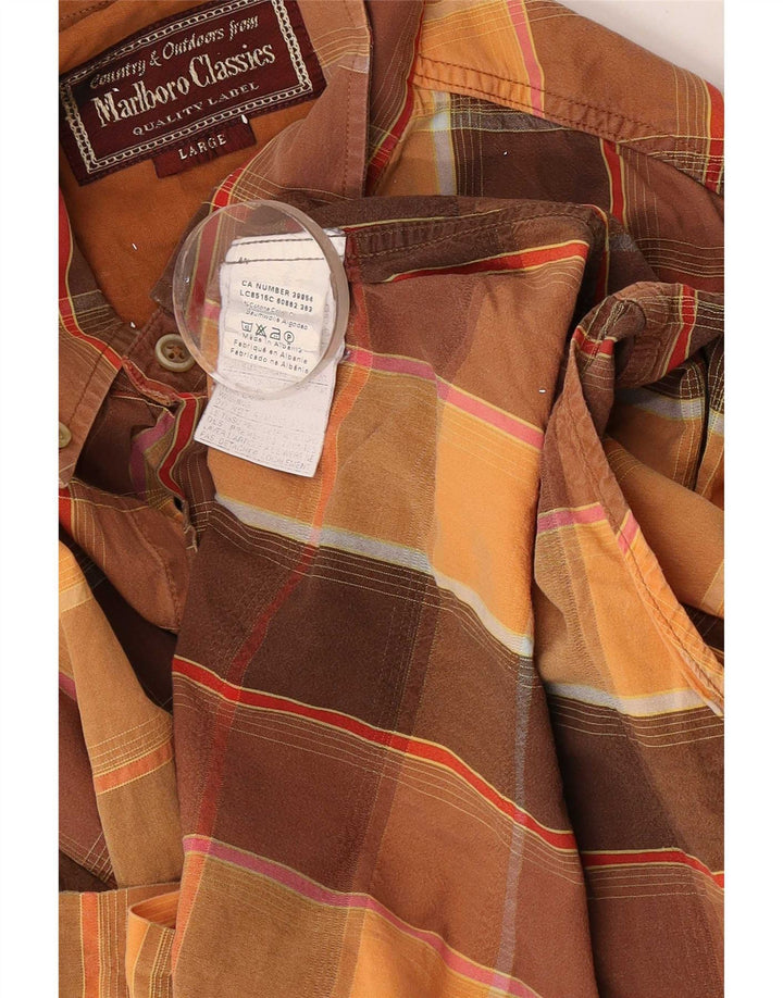 Camicia da uomo Marlboro Classics in cotone a quadri marroni grandi