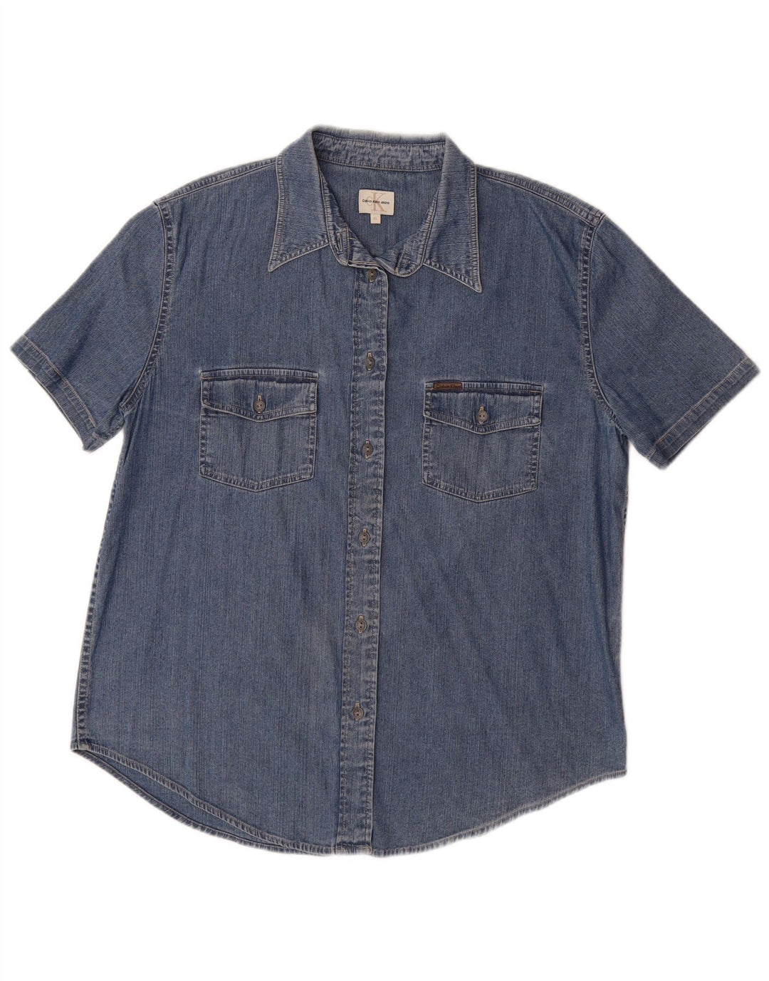 CALVIN KLEIN JEANS Camicia in denim a maniche corte da donna UK 18 XL Cotone blu