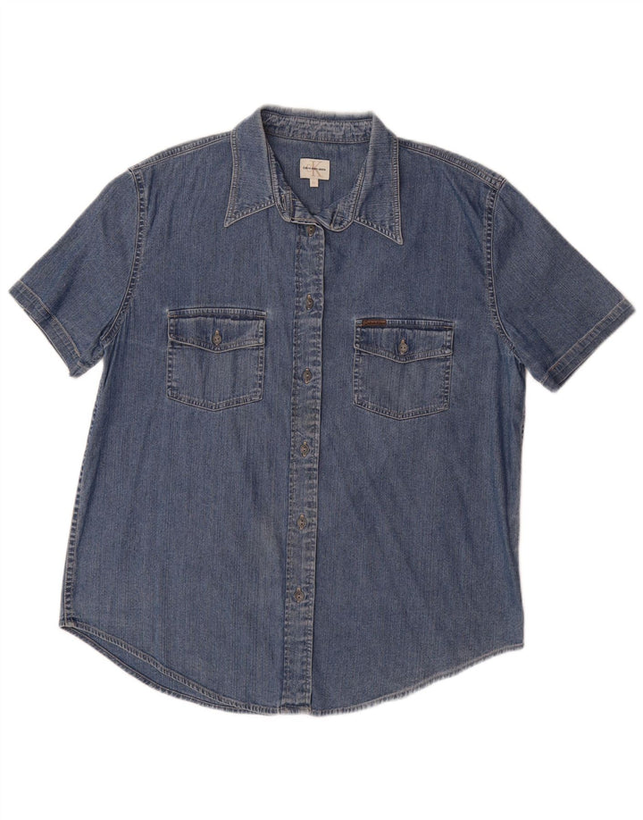 CALVIN KLEIN JEANS Camicia in denim a maniche corte da donna UK 18 XL Cotone blu
