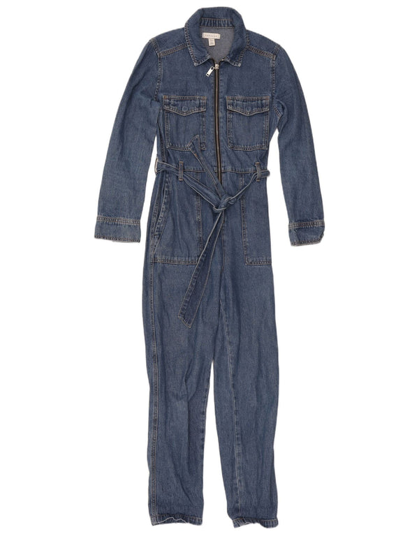 Tuta in denim a maniche lunghe da donna Topshop UK 6 piccolo cotone blu