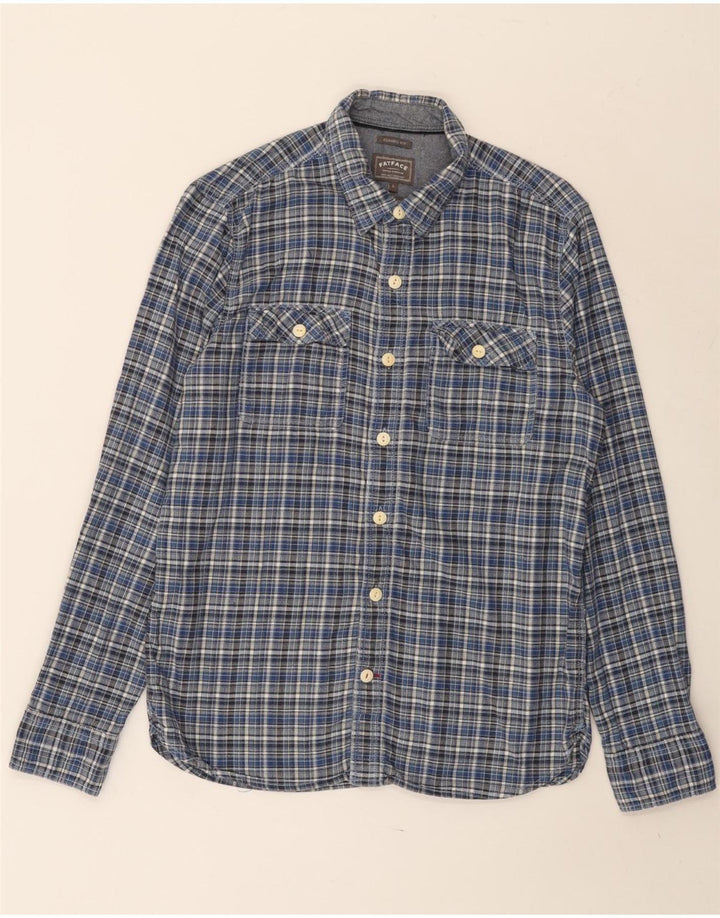 FAT FACE Camicia da uomo in flanella dalla vestibilità classica, piccolo cotone a quadri blu
