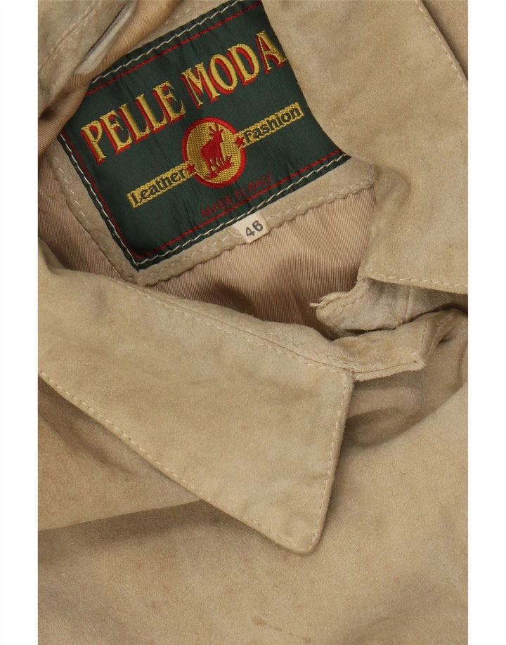 Giacca vintage in pelle scamosciata da donna IT 46 grande in pelle beige