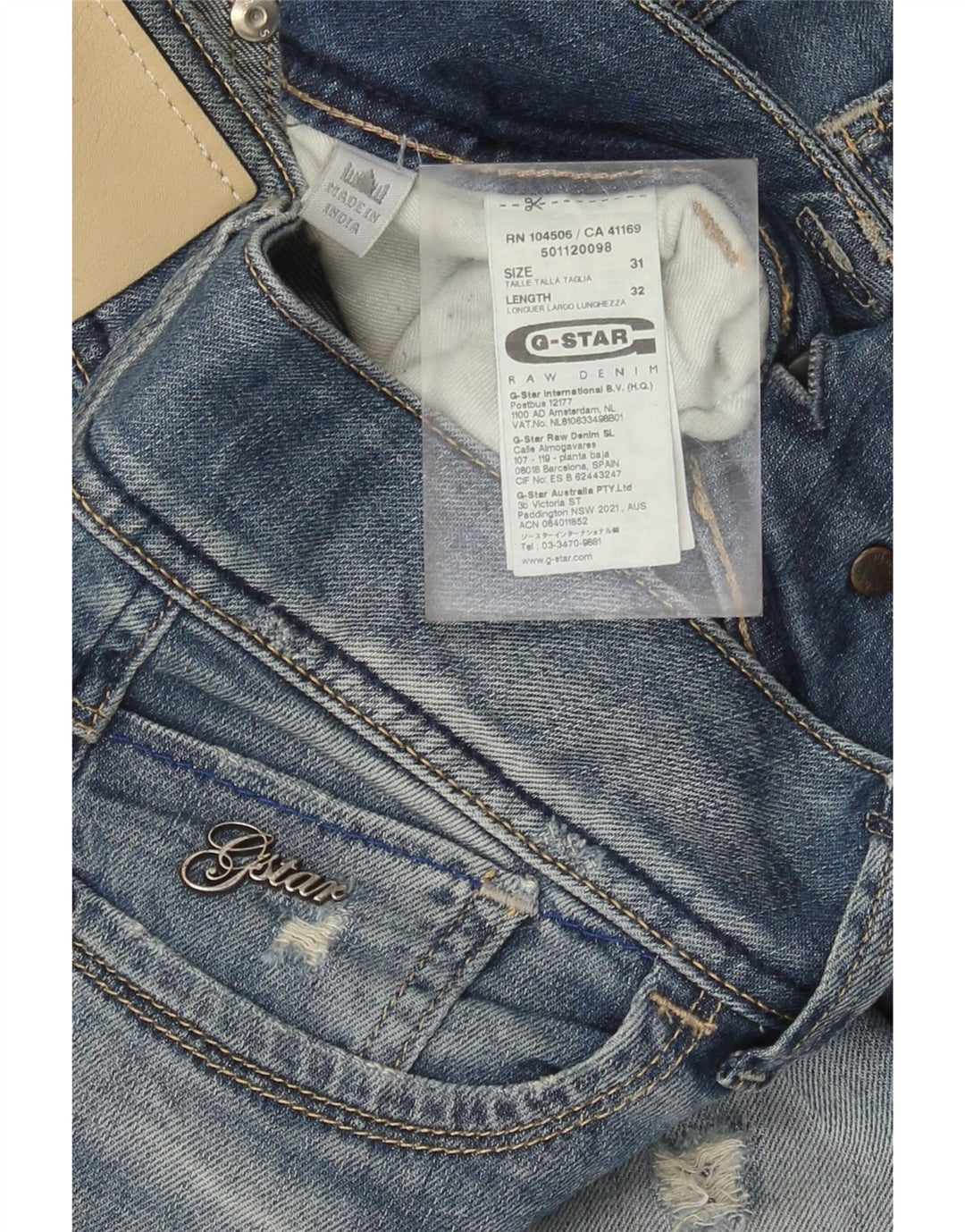 Jeans dritti invecchiati da donna G-Star W31 L32 cotone blu