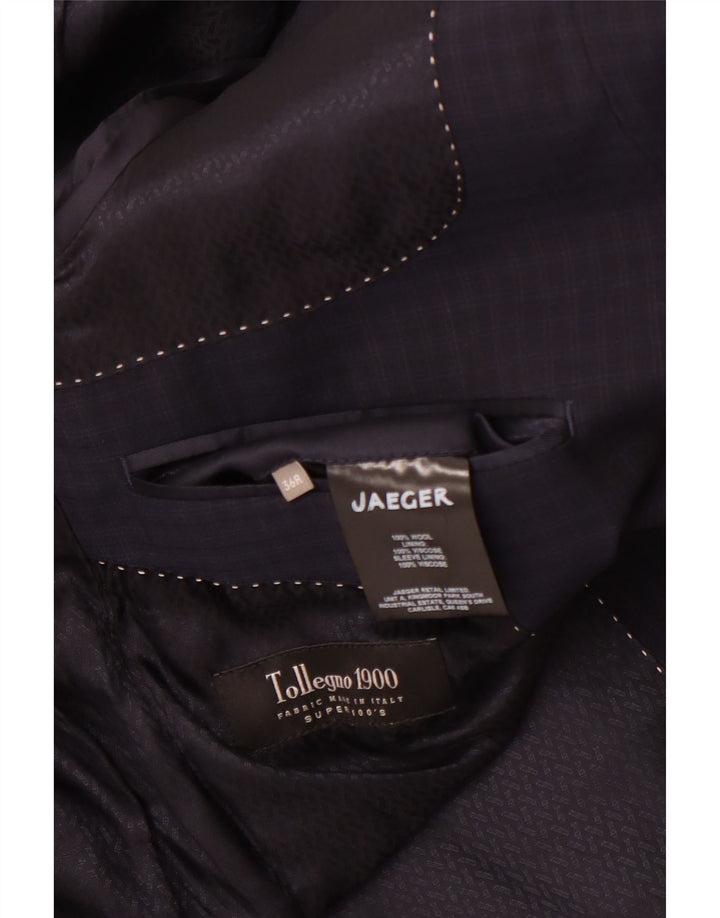 JAEGER Giacca blazer da uomo a 2 bottoni UK 36 piccola lana a quadri blu navy