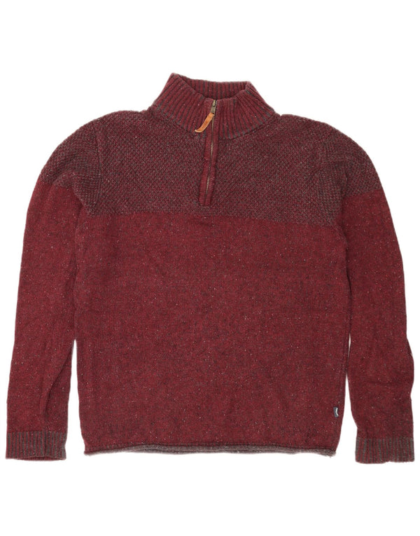Maglione da uomo con collo con zip Fat Face, cotone screziato bordeaux medio
