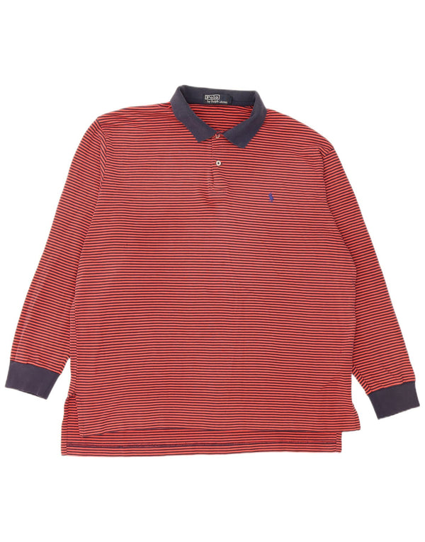 Polo Ralph Lauren Mens Long Sleeve Rugby Polo Shirt XL Red Pinstripe Cotton
