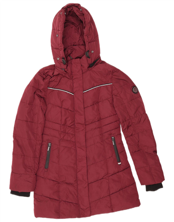 Giacca imbottita con cappuccio da donna Superdry UK 8 piccola bordeaux in poliestere