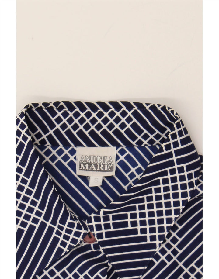 ANDREA MARE Womens Short Sleeve Shirt UK 10 Small Navy Blue Geometric Vintage Andrea Mare and Second-Hand Andrea Mare from Messina Hembry 