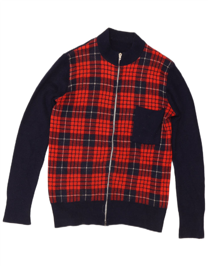 Maglione cardigan vintage da uomo IT 54 XL blu navy a quadri