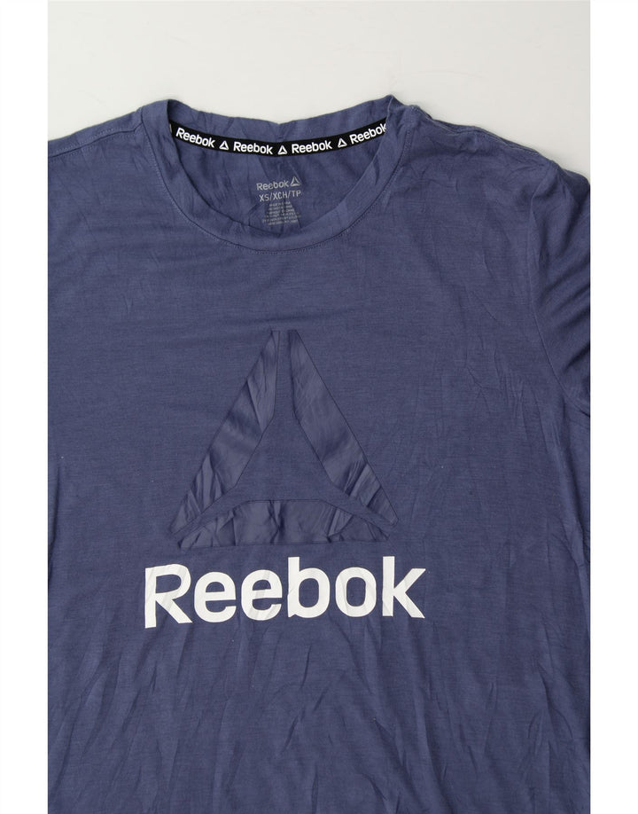 REEBOK Mens Graphic T-Shirt Top XS Blue Polyester Vintage Reebok and Second-Hand Reebok from Messina Hembry 