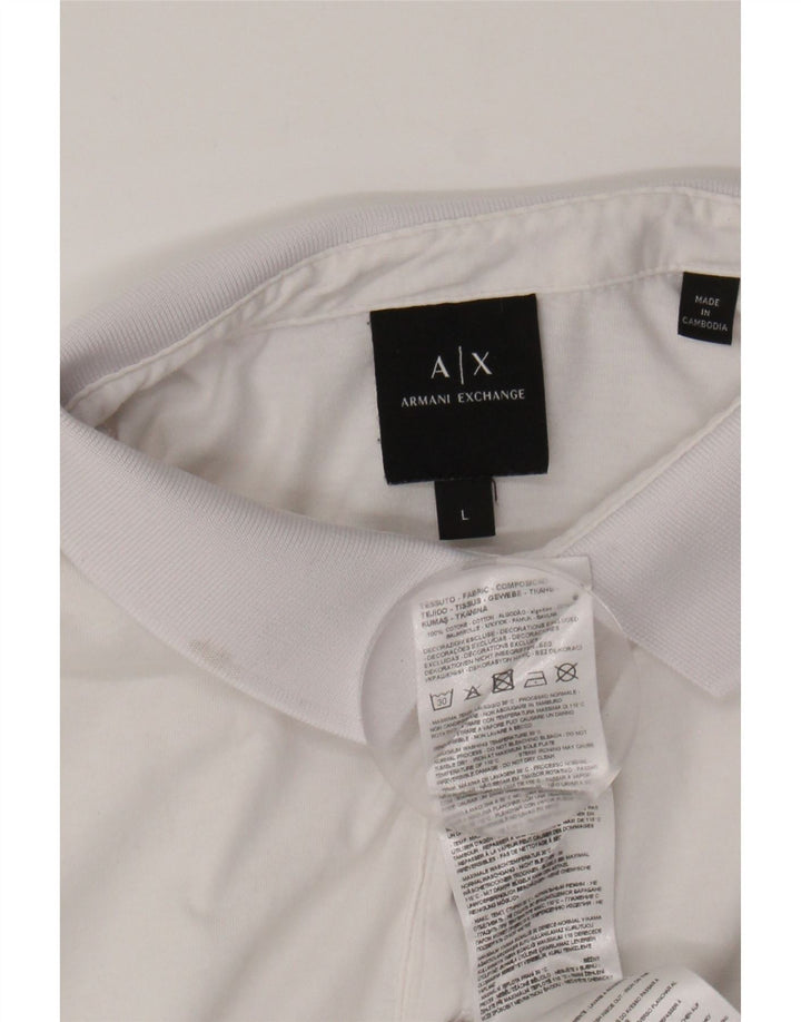 ARMANI EXCHANGE Mens Graphic Polo Shirt Large White Cotton Vintage Armani Exchange and Second-Hand Armani Exchange from Messina Hembry 