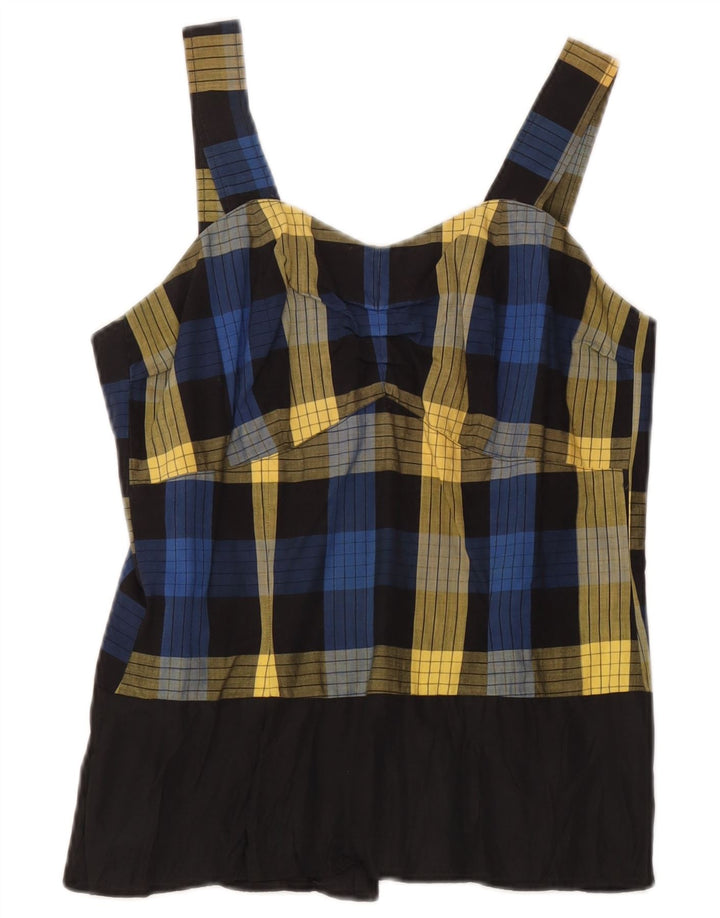 Camicetta senza maniche corta da donna vintage UK 10 piccolo check blu