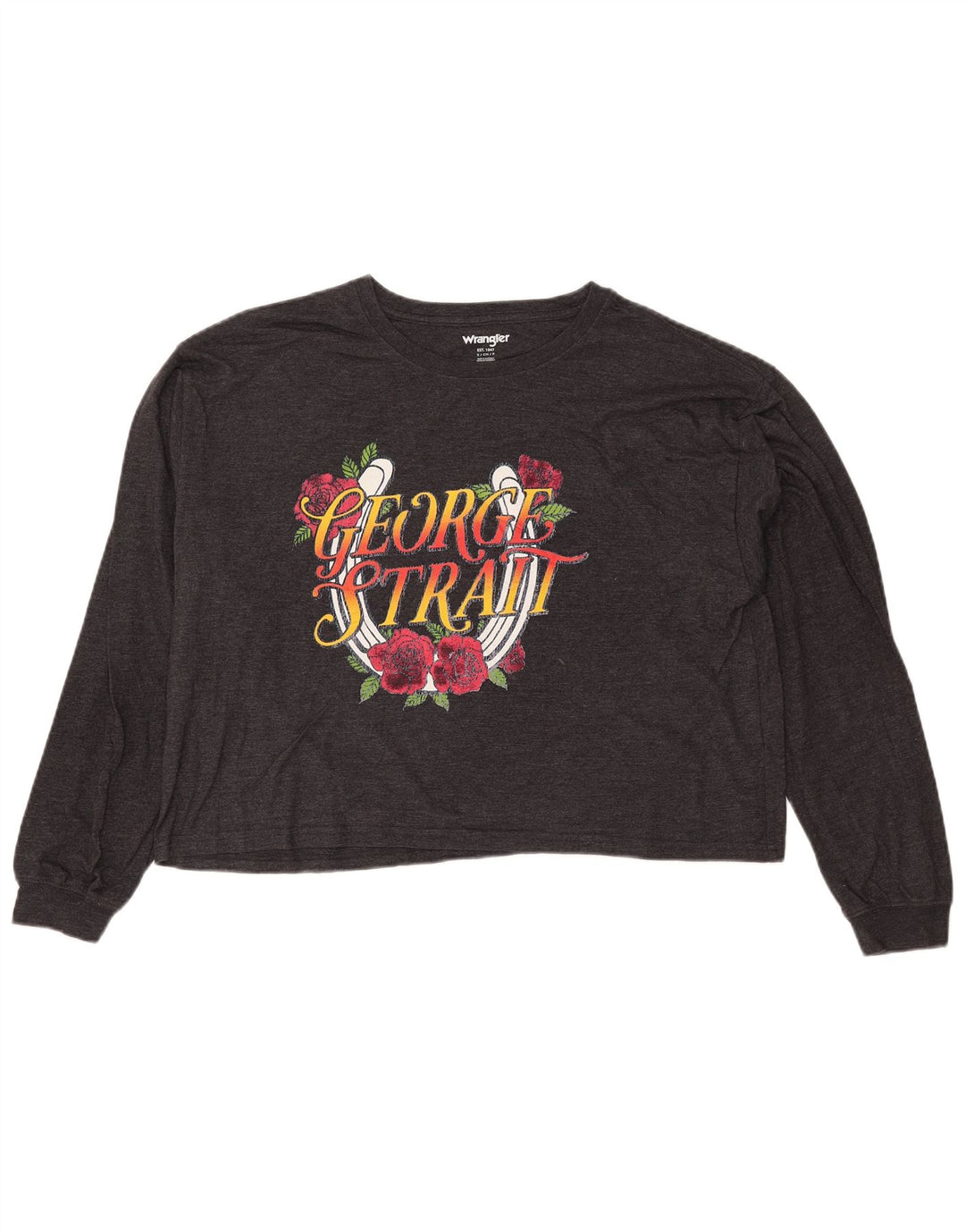 Top corto grafico da donna WRANGLER manica lunga UK 10 piccolo grigio floreale