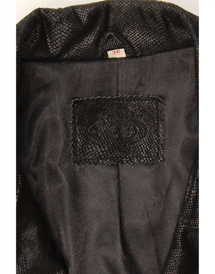 VINTAGE Womens Leather Jacket EU 38 Medium Black Animal Print Leather Vintage Vintage and Second-Hand Vintage from Messina Hembry 