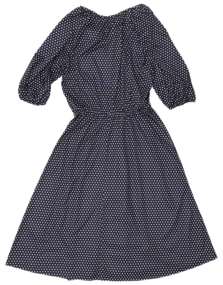 Abito da donna vintage a trapezio trasparente UK 10 piccolo poliestere blu navy