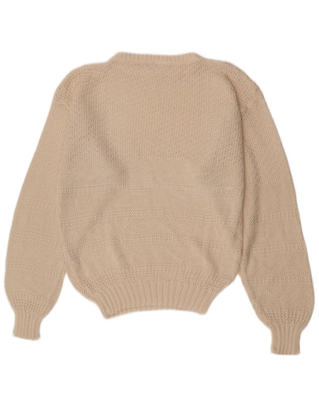 Maglione maglione girocollo vestibilità regolare da donna vintage UK 12 medio bianco sporco