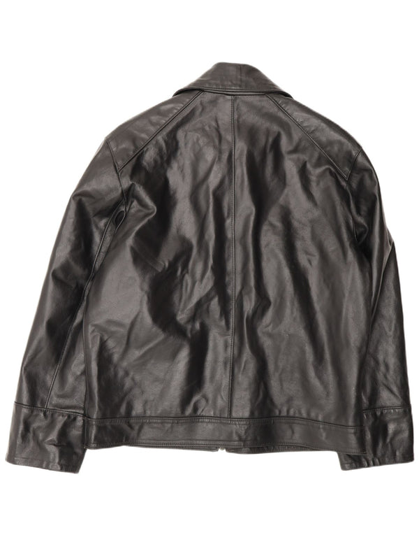 Giacca in pelle vintage da donna vestibilità ampia UK 18 XL in pelle nera
