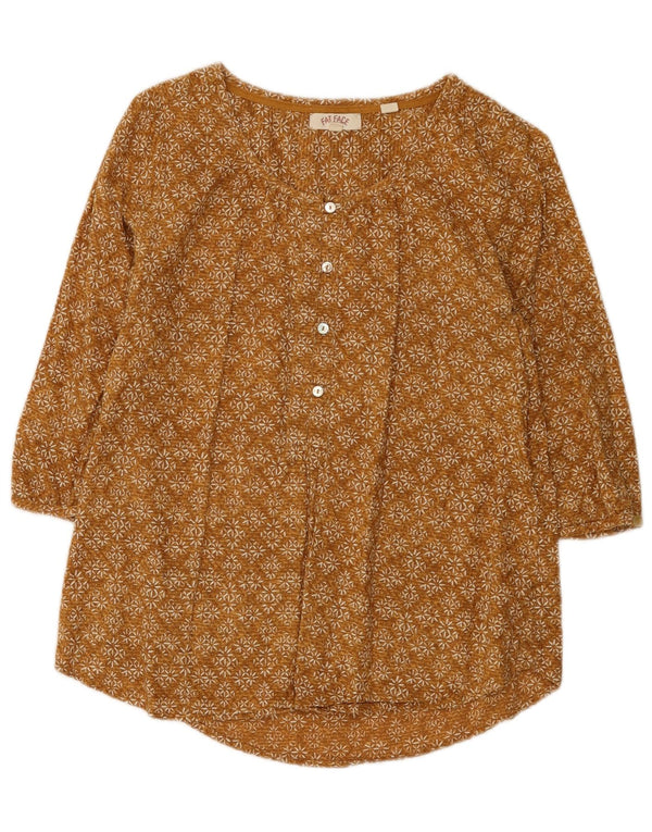 Camicia pullover con maniche a 3/4 da donna Fat Face UK 8 piccolo cotone floreale marrone