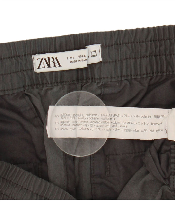 Zara Uomo Crop Joggers Pantaloni Cargo Grandi W32 L24 Poliestere Grigio