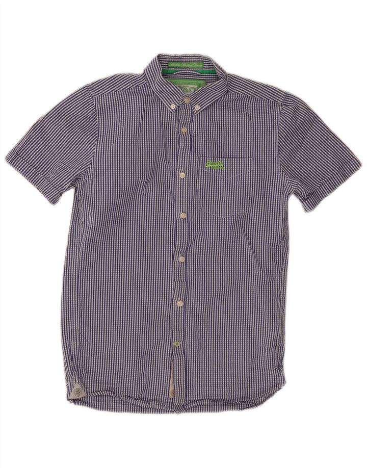Camicia a maniche corte da uomo SUPERDRY piccola in cotone a quadretti blu navy